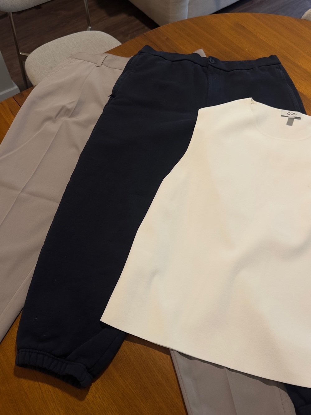COS Bundle (3 items) 1 x Navy Sweatpants + 1 x White Tank Top + 1 x Grey Pants